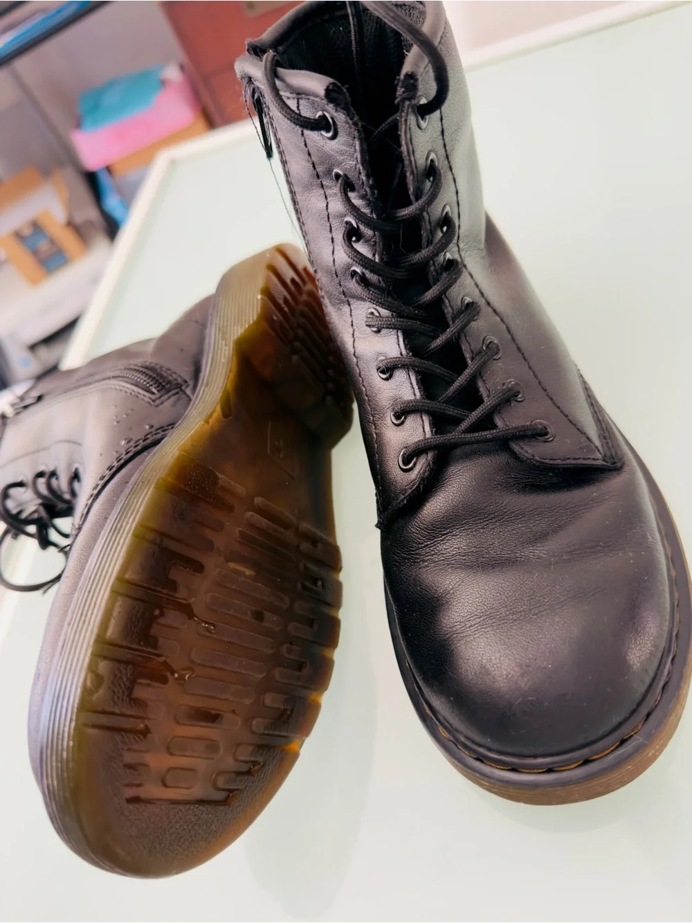 Dr. Martens Kids 1460 Leather Ankle Boots with Side Zip - Black